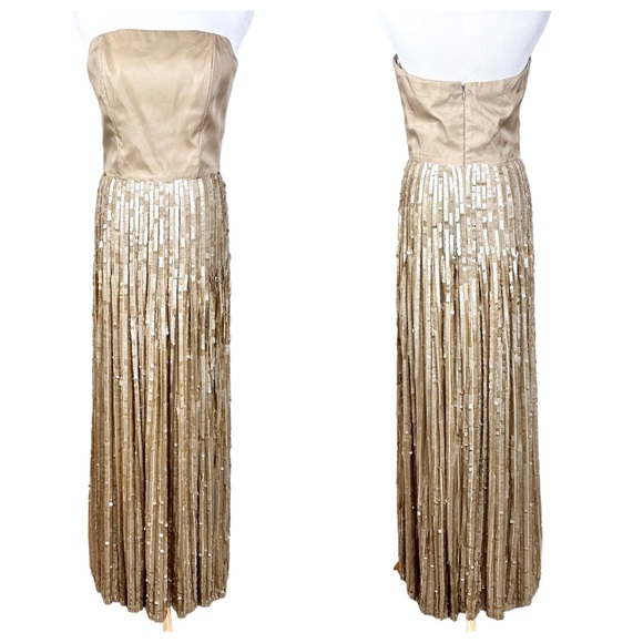 Liancarlo Vintage Beaded Sequin Silk Formal Evening Gown SZ 8 Champagne Gold - Picture 1 of 17